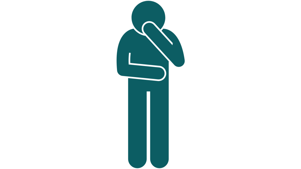 Stick figure person displaying the feeling of nausea to demonstrate symptoms of migraines